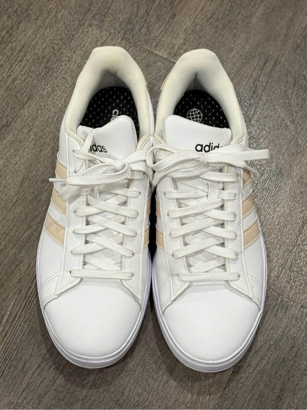 adidas Women's White Sneakers with Cream Stripes and Floral Heel - Picture 4 of 5